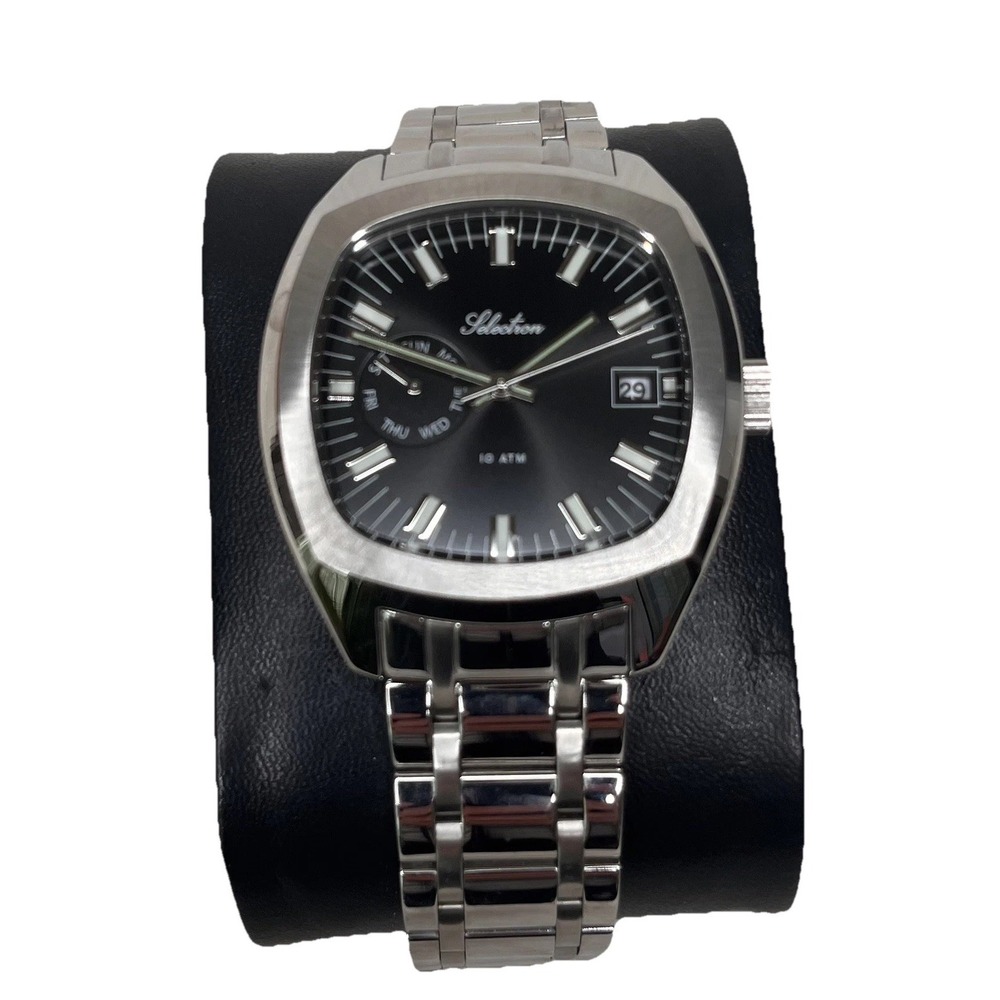 Selectron Cubic SCUB-10 Men's Stainless Steel Watch Black Dial W/ Box